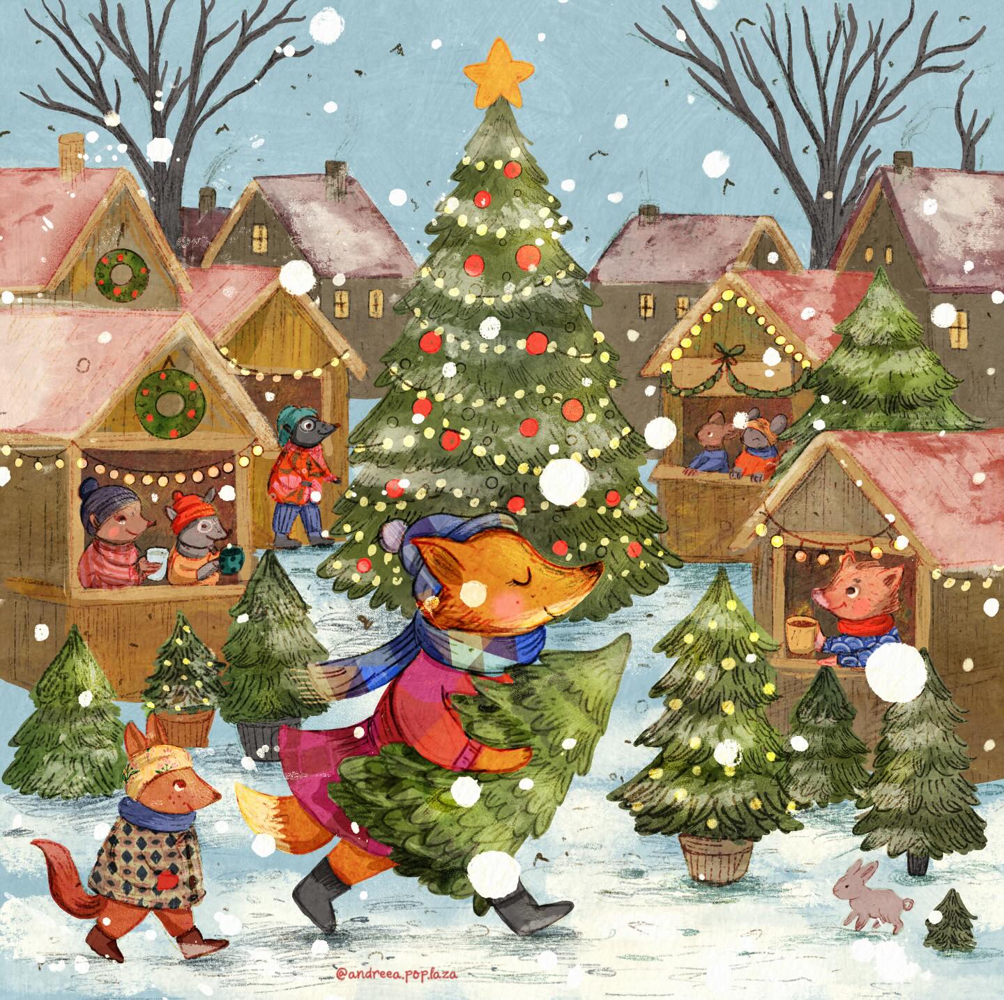 Winter art illustration by Andreea Pop (@andreea.pop.laza) - colorful winter moments